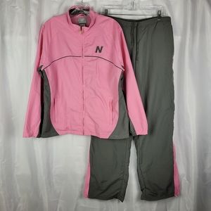 New Balance 2 Piece Athletic Windbreaker Track Suit Pink Gray Womens Size L-XL